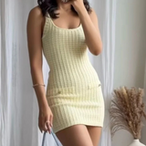Yellow stretch buttoned dress