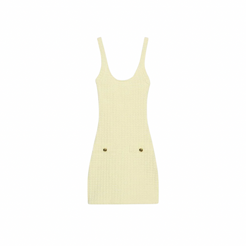 Yellow stretch buttoned dress
